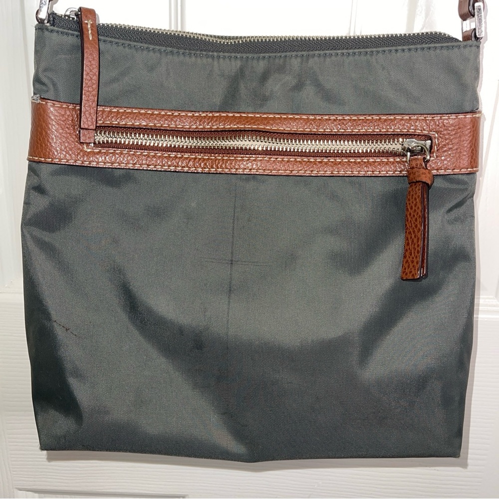 HALOGEN Multicolored Fabric & Leather Crossbody Bag Purse ZIP CLOSURE